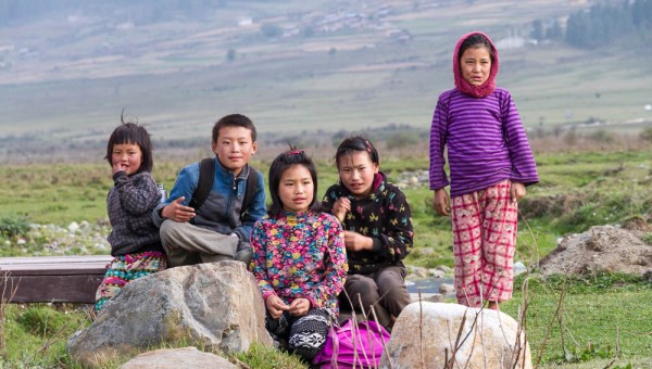 Kids going to school in Wangdue valley, Bhutan