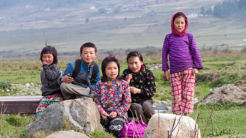 Kids going to school in Wangdue valley, Bhutan