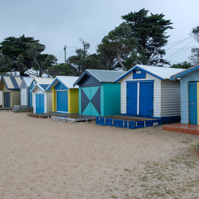 Colourful bathing boxes in Dromana